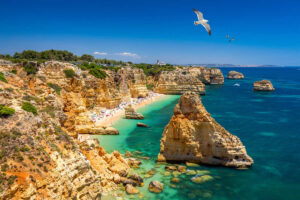 Panoramic View Of A Beach In The Algarve, Southern Portugal