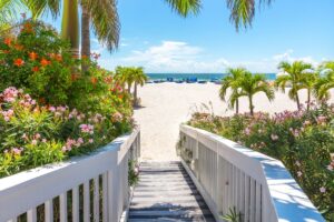 Boardwalk to white sand beach in St. Pete, Florida